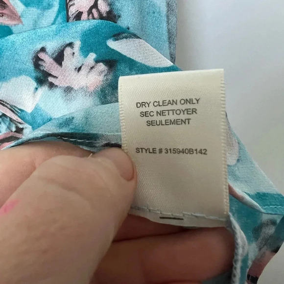 Rebecca Taylor Blue Aloha Teal Pink Floral Silk Top - Picture 4 of 5